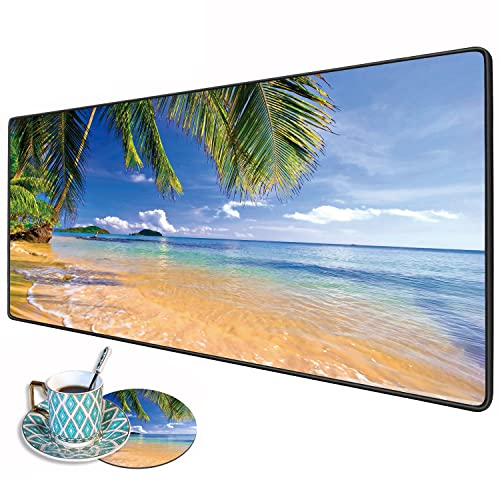 Schreibtischunterlage Gaming-Mauspads mit Untersetzern, 80x30 cm, XXL, großes Gaming-Mauspad, Uferpalmen, tropischen Strand Schreibtischunterlage Gaming-Mauspads mit Untersetzern, 80x30 cm, XXL, großes Gaming-Mauspad, Uferpalmen, tropischen Strand von TBXOSTN