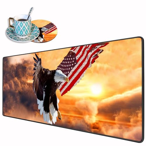 Schreibtischunterlage Gaming-Mauspads mit Untersetzern, 80x30 cm, XXL, großes Gaming-Mauspad, amerikanische Flagge, Glatzadler Schreibtischunterlage Gaming-Mauspads mit Untersetzern, 80x30 cm, XXL, großes Gaming-Mauspad, amerikanische Flagge, Glatzadler von TBXOSTN