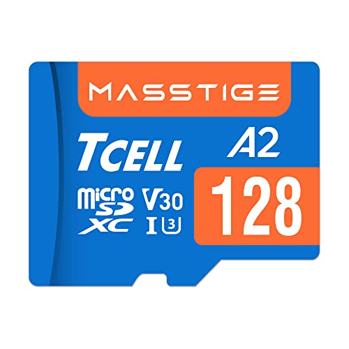 TCELL MASSTIGE 128 GB microSDXC Speicherkarte mit Adapter – A2, UHS-I U3, V30, 4K, Micro-SD-Karte, Lesen/Schreiben bis zu 170/110 MB/s Microsd für DJI, Gopro, Insta360, Osmo Action Kamera, Drohne, von TCELL