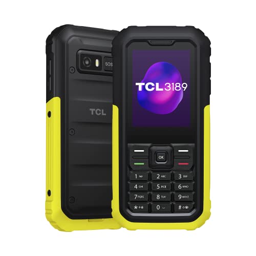 TCL 3189 Robustes 4G-Telefon, wasserdicht, stoßfest IP68, 17 Tage Akkulaufzeit, SOS-Taste, HD-Anrufe, LED-Taschenlampe, Dual-SIM, Gelb (leuchtendes Gelb), 2,4-Zoll-Bildschirm von TCL