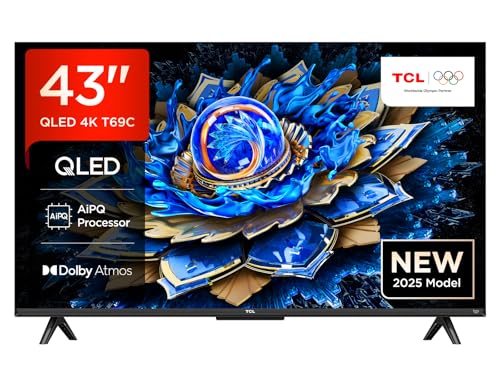 TCL 43T69C 43 Zoll QLED, Direct LED TV, 4K HDR TV, Smart Google TV (Dolby Vision & Atmos, Game Master, Motion Clarity, Kompatibel mit Google Assistant & Alexa) von TCL
