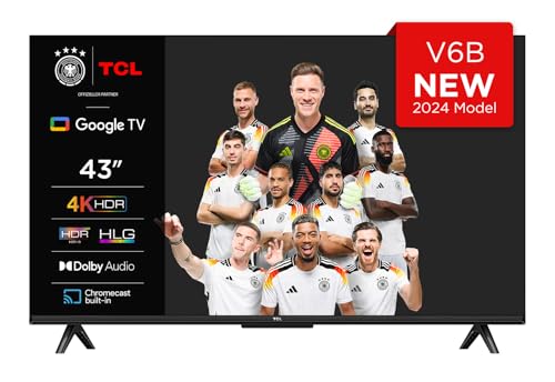 TCL 43V6B 43 Zoll, 4K Ultra HD, HDR TV, Smart TV unterstützt von Google TV (Dolby Audio, Motion Clarity, Sprachsteuerung, Kompatibel mit Google Assistant, Chromecast eingebaut von TCL