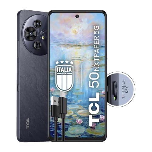 TCL 50 NXTPAPER 5G - 5G Smartphone Display 6,8 120Hz Nxtpaper 3;0, 256GB, 16GB RAM (8GBplus8GB virtueller RAM), Dreifachkamera 108Mpx, Android 14, Batt; 5010 mAh, Schwarz, zusätzliches USB-Typ-C-Kabel von TCL