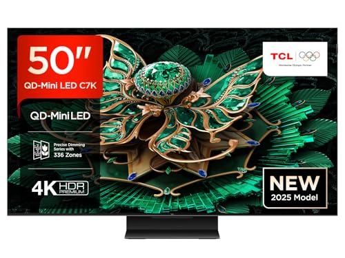 TCL 50C7K 55 Zoll QD-Mini LED Fernseher, 4K HDR Premium 2000, Smart Google TV mit 144Hz Motion Clarity Pro (Dolby Vision IQ & Atmos, HVA-Panel, Game Master) von TCL