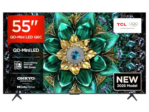 TCL 55Q6C 55 Zoll QD-Mini LED Fernseher, 4K HDR Premium 1000nits, Smart TV mit Google TV (Dolby Vision IQ & Atmos, Onkyo 2.1 Sound System, 144Hz Motion Clarity Pro, Game Master) von TCL