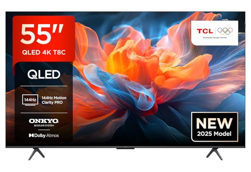 TCL 55T8C 55 Zoll QLED 4K HDR UHD Fernseher, Smart Google TV Dolby Vision & Atmos, 144Hz Motion Clarity Pro, FreeSync, Onkyo 2.1 Sound, Sprachsteuerung, Kompatibel mit Google Assistant TCL 55T8C 55 Zoll QLED 4K HDR UHD Fernseher, Smart Google TV Dolby Vision & Atmos, 144Hz Motion Clarity Pro, FreeSync, Onkyo 2.1 Sound, Sprachsteuerung, Kompatibel mit Google Assistant von TCL