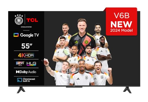 TCL 55V6B 55 Zoll, 4K Ultra HD, HDR TV, Smart TV unterstützt von Google TV (Dolby Audio, Motion Clarity, Sprachsteuerung, Kompatibel mit Google Assistant, Chromecast eingebaut von TCL