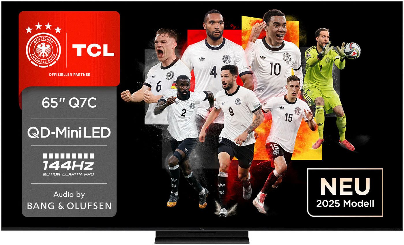 TCL 65Q7CX7 QLED Mini LED-Fernseher (164 cm/65 Zoll, 4K Ultra HD, Google TV, Smart-TV, Audio von Bang & Olufsen, Präzises Dimming, Smart TV, Apple TV, 4K HDR) von TCL
