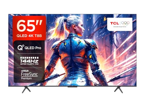 TCL 65T8B 65-Zoll QLED Pro 144Hz Onkyo Gaming Fernseher, 4K UHD, HDR Pro, Google TV (Dolby Vision IQ & Atmos, Motion Clarity, Freihändige Sprachsteureung, Kompatibel mit Google Assistant & Alexa) von TCL