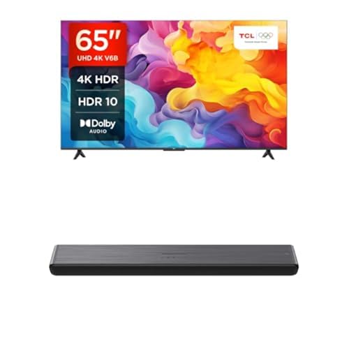 TCL 65V6B 65 Zoll 4K UHD TV Google Fernseher Soundbar S45HE, 2.0-Kanäle, Dolby Atmos All-in-One von TCL