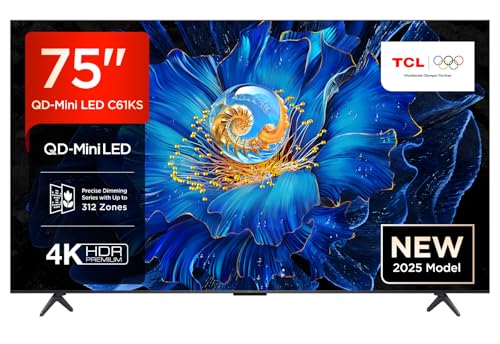 TCL 75C61KS 75 Zoll, QD-Mini LED TV, 4K HDR Premium, Smart Google Fernseher mit Dolby Atmos, Onkyo 2.1 Sound System, Game Master von TCL