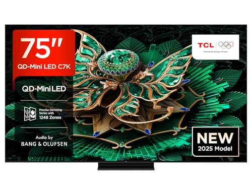 TCL 75C7K 75 Zoll QD-Mini LED Fernseher, 4K HDR Premium 3000, Smart Google TV mit 144Hz Motion Clarity Pro (Dolby Vision IQ & Atmos, CrystGlow HVA Panel, Audio von Bang & Olufsen, Game Master) von TCL