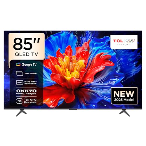 TCL 85P8K 85 Zoll QLED 4K HDR UHD Fernseher, Smart Google TV (Dolby Vision & Atmos, 144Hz Motion Clarity Pro, FreeSync, Onkyo 2.1 Sound, Sprachsteuerung, Kompatibel mit Google Assistant, Google Cast) von TCL