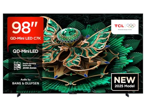 TCL 98C7K 98 Zoll QD-Mini LED Fernseher, 4K HDR Premium 3000, Smart Google TV mit 144Hz Motion Clarity Pro (Dolby Vision IQ & Atmos, CrystGlow HVA Panel, Audio von Bang & Olufsen, Game Master) von TCL