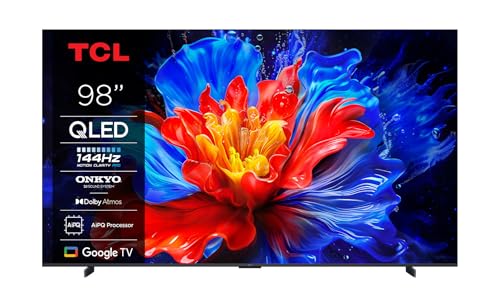 TCL 98P8K 98 Zoll QLED 4K HDR UHD Fernseher, Smart Google TV (Dolby Vision & Atmos, 144Hz Motion Clarity Pro, FreeSync, Onkyo 2.1 Sound, Sprachsteuerung, Kompatibel mit Google Assistant, Google Cast) von TCL