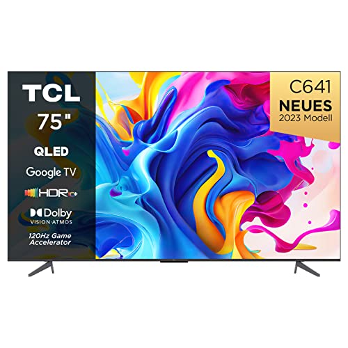 TCL C641 QLED 4K UHD Fernseher 75 Zoll (189cm), 120 Hz Gaming, HDR10+, Dolby Vision, Dolby Atmos, Smart TV, Triple-Tuner DVB-T2/S2/C, Google TV, Schwarz, 2023 von TCL