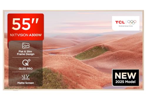 TCL NXTVISION A300W 55 Zoll QLED PRO 4K Ultra HD TV, 4K HDR PRO, Mattes Display, Smart TV unterstützt durch Google TV (Dolby Vision IQ & Atmos, 144Hz Motion Clarity Pro) von TCL