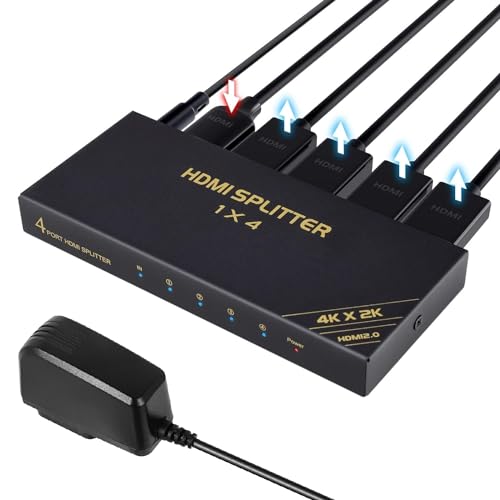 TCNEWCL 4K 60Hz HDMI Splitter 1 in 4 Out, 1x4 1080P 120Hz HDMI Verteiler 4 Monitore Gleichzeitig, Unterstützt 3D HDR HDCP2.3 RGB YUV 4:4:4 für Xbox, PS4, PS3, Roku, Blu-Ray-Player, HDTV und Apple TV von TCNEWCL