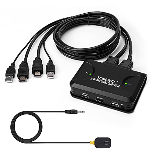 TCNEWCL 4K HDMI USB KVM Switch mit 1,2M HDMI&USB-Kabel, 2 Port KVM-Switches HDMI KVM Umschalter für 2 Computer Teilen 1 HD Monitor Tastatur Maus, mit Fernbedienung von TCNEWCL