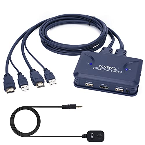 TCNEWCL 4K HDMI USB KVM Switch mit 1,2M HDMI&USB-Kabel, 2 Port KVM-Switches HDMI KVM Umschalter für 2 Computer Teilen 1 HD Monitor Tastatur Maus, mit Fernbedienung von TCNEWCL