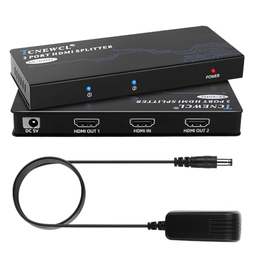 TCNEWCL 8K 60Hz HDMI Splitter 1 in 2 Out Gleichzeitig, 4K 120 Hz 1x2 Audio Video HDMI Verteiler mit Netzteil, Unterstützt 3D, EDID, HDCP, für HDTV, CCTV, Xbox, PS4, PS5, Blue-Ray Player, Monitor von TCNEWCL