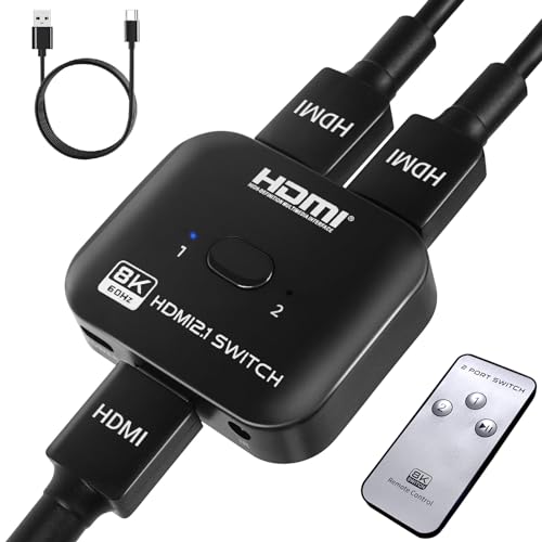 TCNEWCL 8K 60Hz HDMI Switch 1 in 2 Out oder HDMI Splitter 2 in 1 Out mit Netzkabel, 4K 120 Hz HDMI Verteiler für TV/PC/Laptop/DVD/PS4/PS5/Xbox/TV Stick/Gaming Box/Blu-Ray-Player/Projektor von TCNEWCL