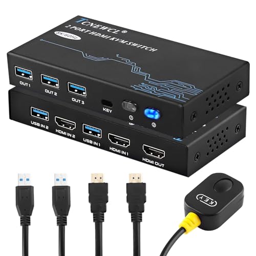 TCNEWCL 8K 60Hz HDMI USB 3.0 KVM Switch 4K 120Hz 2 PC 1 Monitor, 2 Port KVM-Switches HDMI USB Umschalter, Unterstützt HDR, Dolby Audio, 3D, HDCP2.3, mit HDMI 2.1 & USB 3.0 Kabel von TCNEWCL