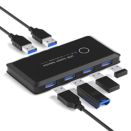 TCNEWCL USB 3.0 Switch 2 In 4 Out USB Umschalter für 2 PC, USB 3.0 KVM Switch für 2 Computer gemeinsam mit 4 USB-Geräten, mit Stromkabel und 2 USB 3.0-Kabel von TCNEWCL