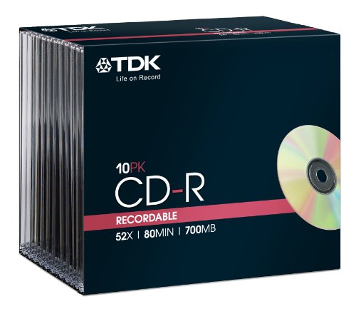 TDK T18765 CD-R Rohling 700MB / 80 Minuten inklusive Slim Case (10 Stück) 52x Speed von TDK