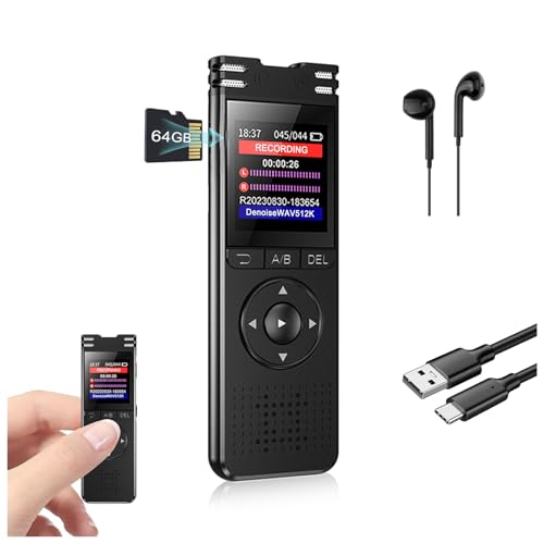 TDW Mini Diktiergerät, Mini Aufnahmegerät 64GB mit Mikrofon Digital Diktiergerät Klein USB Voice Recorder mit Kopfhörer für Aufzeichnung Vorlesung Treffen Interview, Schwarz von TDW