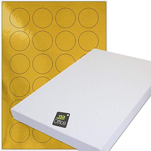 TE-Office 24 Stück Etikett Gold Metallic Etiketten Selbstklebend Bedruckbar A4 Bogen Sticker Paper Printer Labels 40 mm Rund von TE-Office