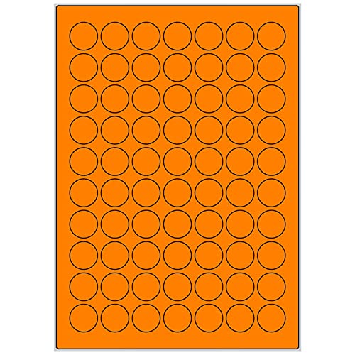 TE-Office 700 Stück 24mm runde farbige Universal Markierungspunkte Klebepunkte auf 10 Blatt Bogen DIN A4 in Leuchtfarbe orange von TE-Office