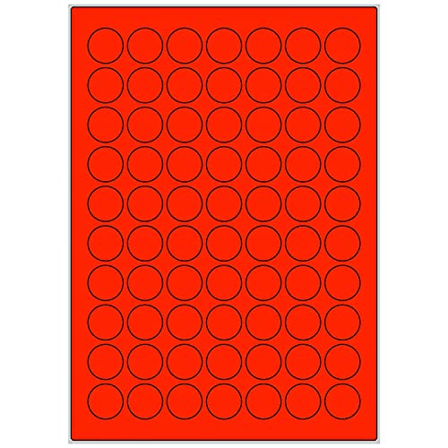 TE-Office 700 Stück 24mm runde farbige Universal Markierungspunkte Klebepunkte auf 10 Blatt Bogen DIN A4 in Leuchtfarbe rot von TE-Office
