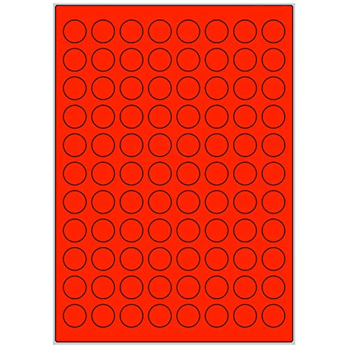 TE-Office 880 Stück 20mm runde farbige Universal Markierungspunkte Klebepunkte auf 10 Blatt Bogen DIN A4 in Leuchtfarbe rot von TE-Office