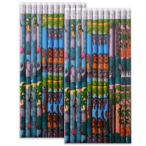 TE-Trend 24 Stück Dschungel Tiere Cartoon Bleistifte mit Radiergummi als Mitgebsel Kindergeburtstag oder Gastgeschenk Stifte für Kinder Mehrfarbig von TE-Trend