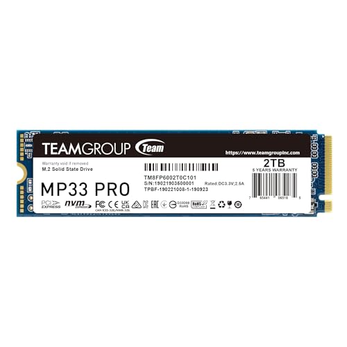 TEAMGROUP MP33 PRO 2TB M.2 PCIe 2280 NVMe 1.3 interne SSD, bis zu 2100 MB/s Gen3x4 Solid State Drive, Terabyte Written TBW> 1.000 TB TM8FPD002T0C101 TEAMGROUP MP33 PRO 2TB M.2 PCIe 2280 NVMe 1.3 interne SSD, bis zu 2100 MB/s Gen3x4 Solid State Drive, Terabyte Written TBW> 1.000 TB TM8FPD002T0C101 von TEAMGROUP