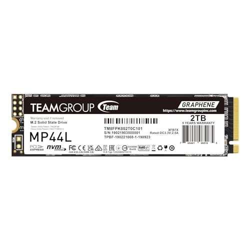 TEAMGROUP MP44L 2TB SLC Cache NVMe 1.4 PCIe Gen 4x4 M.2 2280 Laptop & Desktop SSD (R/W Geschwindigkeit bis zu 4.800/4.400MB/s) TM8FPK002T0C101 von TEAMGROUP
