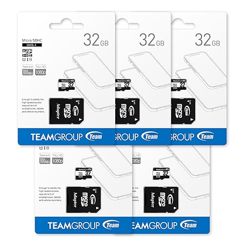 TEAMGROUP Micro 32 GB x 5 Pack UHS-I U1 Class 10 SDHC SDXC Lesegeschwindigkeit bis zu 100 MB/s High Speed Flash Meomry Karte mit Adapter für Kamera, Überwachung, Full HD Aufnahmen TUSDH32GCL10U63 von TEAMGROUP