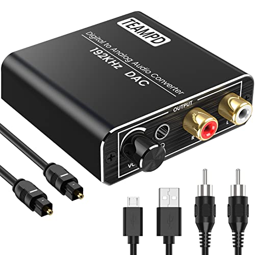 DA Wandler, TEAMPD 192KHz DAC Digital zu Analog Wandler Audio Konverter mit Lautstärkeregler, SPDIF Koaxial Toslink zu Analog Stereo L/R RCA 3,5 mm Klinke Konverter für PS5 PS4 Xbox HD DVD Blu-ray von TEAMPD