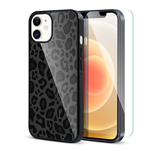 TEAUGHT Kompatibel mit iPhone 12 Pro Hülle 6,1 Zoll, süßes Muster, schwarzer Leopardenmuster, Displayschutzfolie für iPhone 12 Hülle für Mädchen und Frauen von TEAUGHT