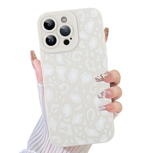TEAUGHT Kompatibel mit iPhone 15 Pro Hülle, süßes Muster, Leopardenmuster, Geparden-Muster, Handyhülle, Silikon, für Mädchen und Frauen, Weiß von TEAUGHT