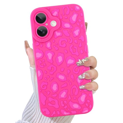 TEAUGHT Kompatibel mit iPhone 16 Hülle, süßes Muster, Leopardenmuster, Geparden-Muster, Handyhülle, Silikon, für Mädchen und Frauen, Hot Pink von TEAUGHT