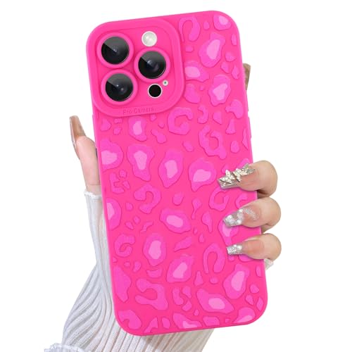 TEAUGHT Kompatibel mit iPhone 16 Pro Hülle, süßes Muster, Leopardenmuster, Geparden-Muster, Handyhülle, Silikon für Mädchen und Frauen, Hot Pink von TEAUGHT