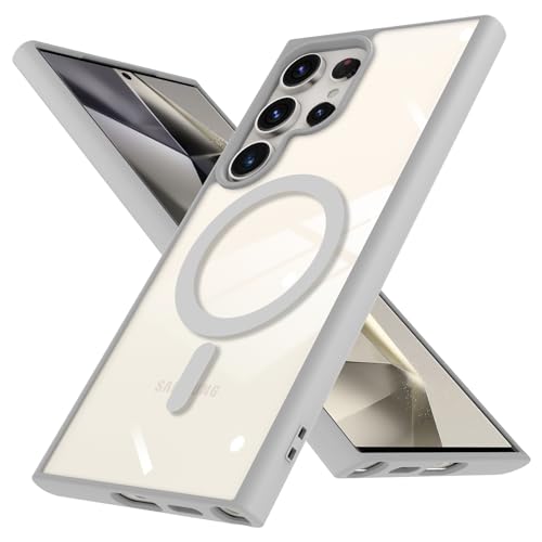 TEAUGHT Magnetische Schutzhülle für Samsung Galaxy S24 Ultra [kompatibel mit MagSafe], weiches TPU-Stoßdämpfer, harte Rückseite aus Polycarbonat, transparent, sturzsicher, kratzfest, stoßfest, von TEAUGHT