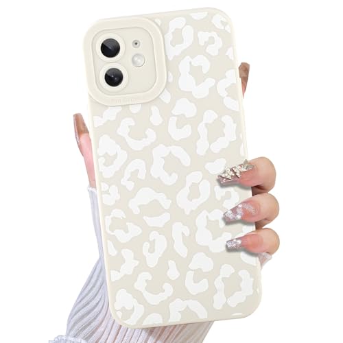 TEAUGHT Schutzhülle für iPhone 12, süßes Leopardenmuster + Displayschutzfolie, stoßfest, Gepardenmuster, rutschfest, für Mädchen und Frauen, Weiß von TEAUGHT