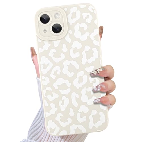 TEAUGHT Schutzhülle für iPhone 13, süßes Leopardenmuster + Displayschutzfolie, stoßfest, Gepardenmuster, rutschfest, für Mädchen und Frauen, Weiß von TEAUGHT