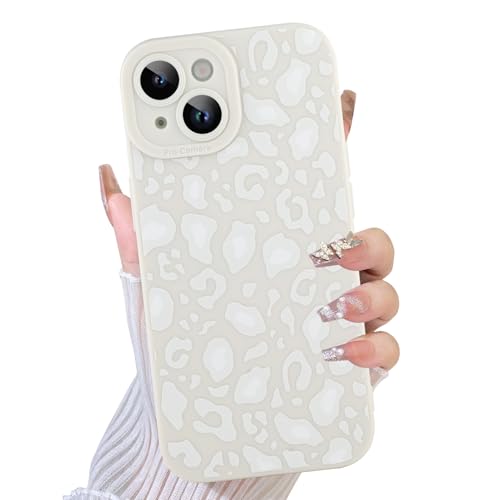 TEAUGHT Schutzhülle für iPhone 15, niedliches Muster, Leopardenmuster, Geparden-Muster, Handyhülle, Silikon, für Mädchen und Frauen, Weiß von TEAUGHT