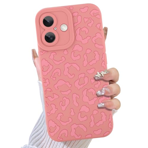TEAUGHT Schutzhülle für iPhone 16, niedliches Leopardenmuster + Displayschutzfolie, stoßfest, Gepardenmuster, Handyhülle für Mädchen und Damen, Rosa von TEAUGHT