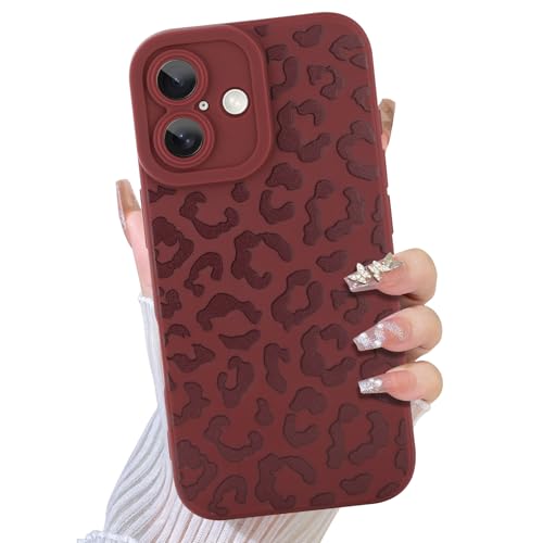 TEAUGHT Schutzhülle für iPhone 16, niedliches Leopardenmuster + Displayschutzfolie, stoßfest, Gepardenmuster, für Mädchen und Damen, Braun von TEAUGHT