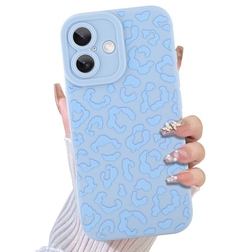 TEAUGHT Schutzhülle für iPhone 16, niedliches Leopardenmuster + Displayschutzfolie, stoßfest, Gepardenmuster, für Mädchen und Frauen, Blau von TEAUGHT